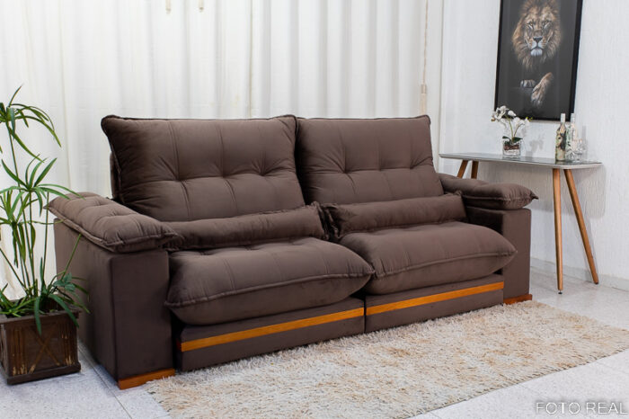 Sofá Retrátil Reclinável Ibis 2.30m Veludo Marrom – D33 e Molas Ensacadas - Image 3