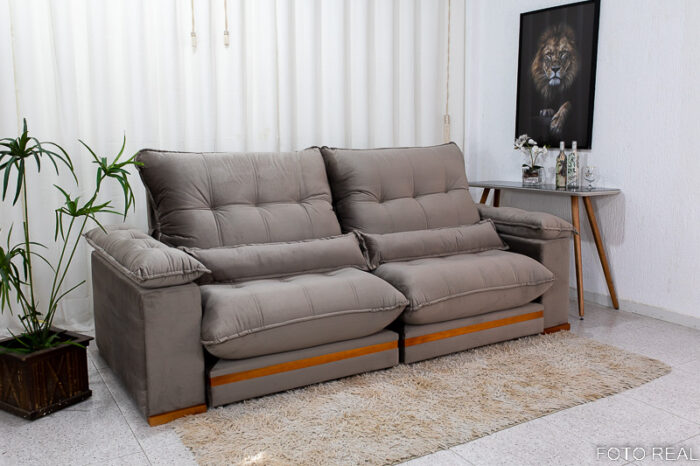 Sofá Retrátil Reclinável Ibis 2.30m Veludo Cinza 813 – D33 e Molas Ensacadas - Image 3