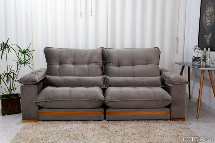 Sofá Retrátil Reclinável Ibis 2.30m Veludo Cinza 813 – D33 e Molas Ensacadas - Image 4