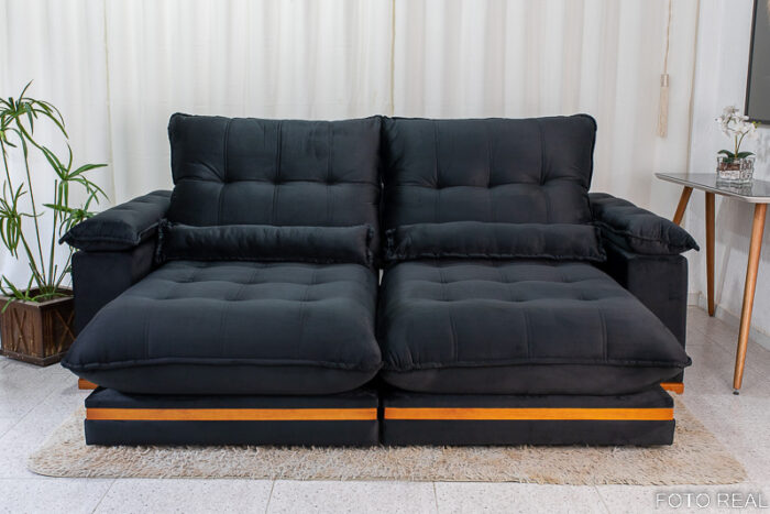 Sofá Retrátil Reclinável Ibis 2.50m Veludo Preto 820 - D33 e Molas Ensacadas - Image 4