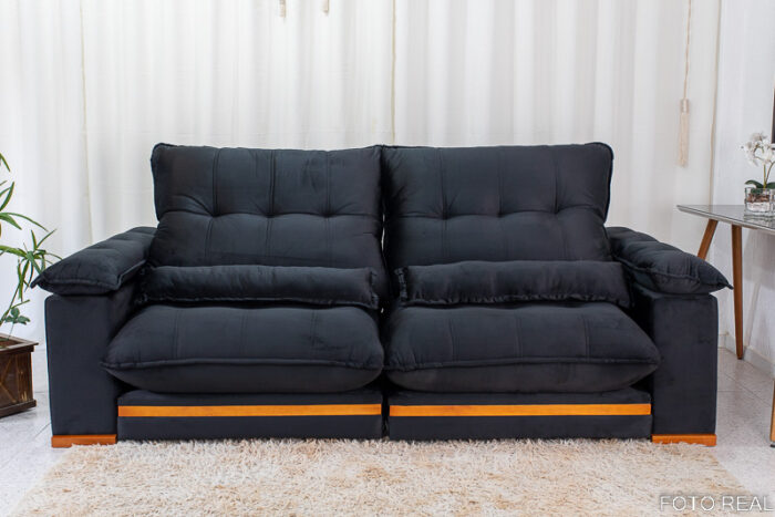 Sofá Retrátil Reclinável Ibis 2.50m Veludo Preto 820 - D33 e Molas Ensacadas - Image 5