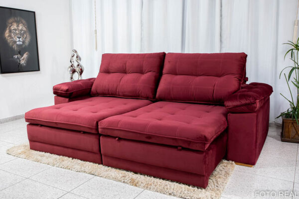 Sofá Retrátil Reclinável Ibiza 2.60m Bordô K046 - D33 Hiper soft e Molas Ensacadas