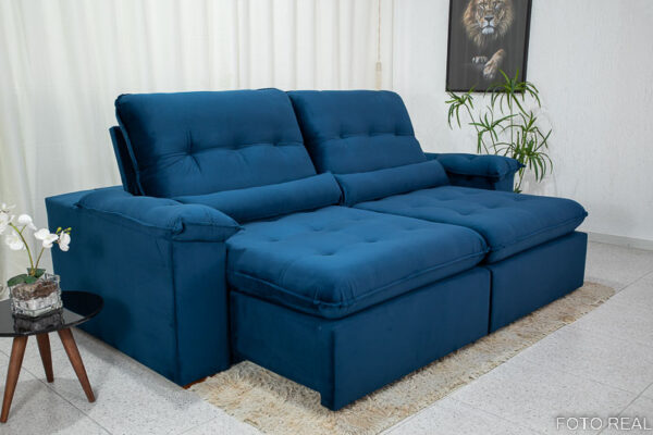 Sofá Retrátil Reclinável Imperial 2.30m Azul 03 - D28 e Molas Ensacadas