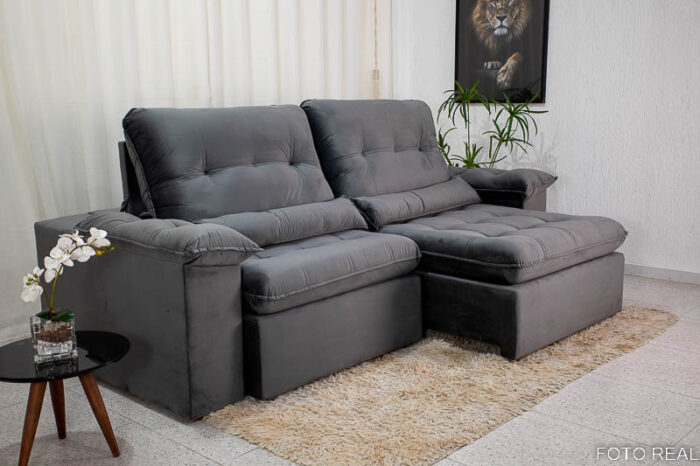 Sofá Retrátil Reclinável Imperial 2.30m Cinza 20 - D28 e Molas Ensacadas - Image 2