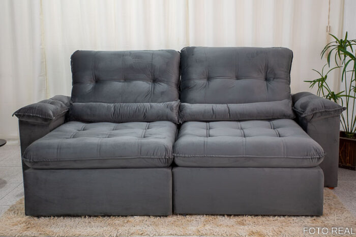 Sofá Retrátil Reclinável Imperial 2.30m Cinza 20 - D28 e Molas Ensacadas - Image 4