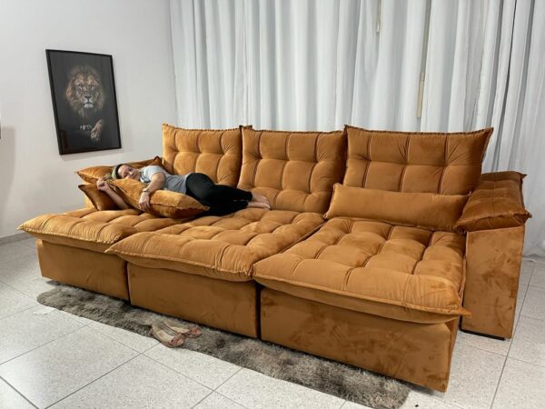 Sofá Retrátil Reclinável Kapri 3.20 Veludo Terracota 585 - Molas Bonnel e Poliéster Siliconado
