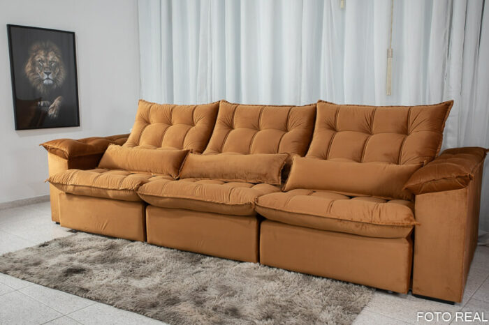 Sofá Retrátil Reclinável Kapri 3.20 Veludo Terracota 585 - Molas Bonnel e Poliéster Siliconado - Image 8