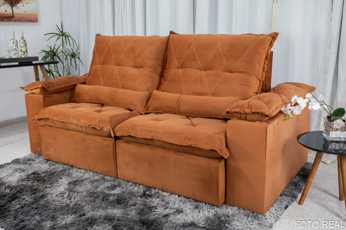 Sofá Retrátil Reclinável Las Vegas 2.30m Veludo Terracota 24 - Image 3