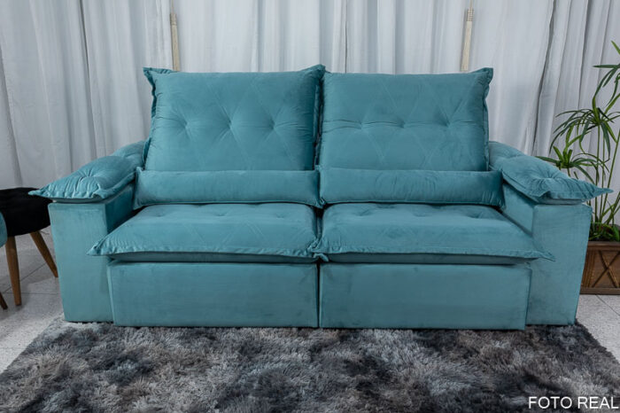 Sofá Retrátil Reclinável Las Vegas 2.30m Veludo Verde Tiffany - Image 2