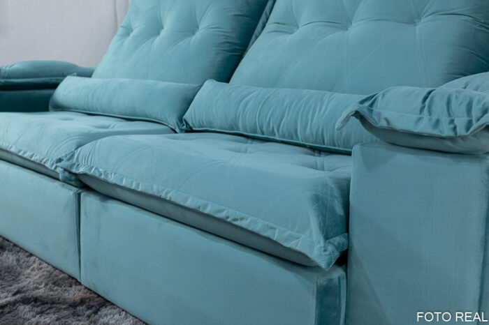 Sofá Retrátil Reclinável Las Vegas 2.30m Veludo Verde Tiffany - Image 6
