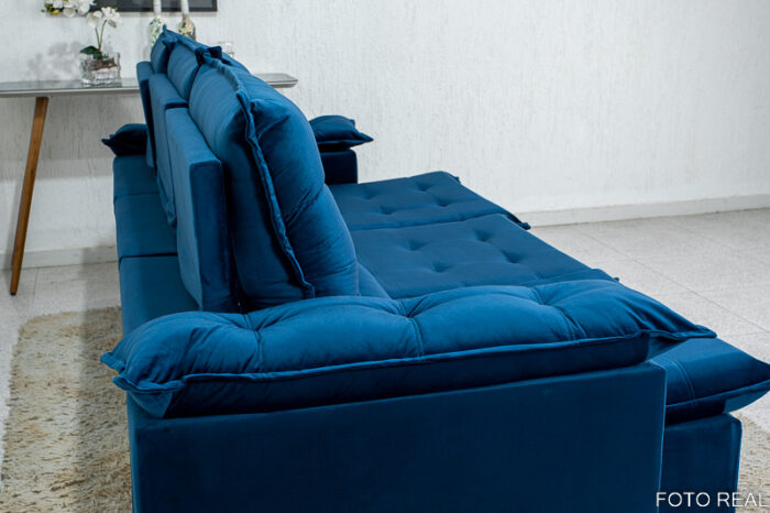 Sofá Retrátil Reclinável Madri 2.70m Veludo Azul 03 - D28 Soft - Image 8