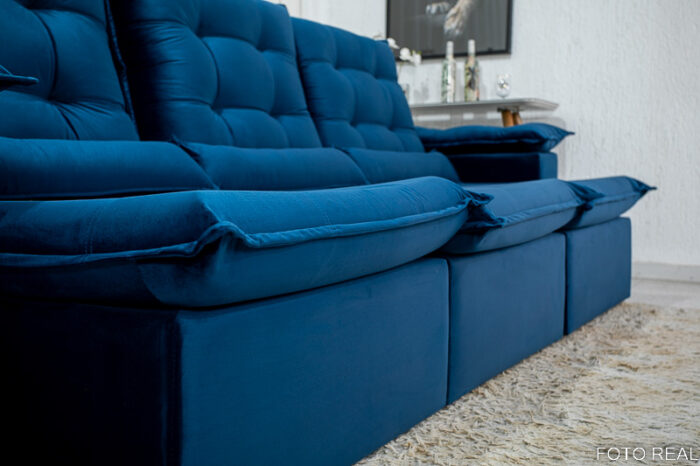Sofá Retrátil Reclinável Madri 2.70m Veludo Azul 03 - D28 Soft - Image 9