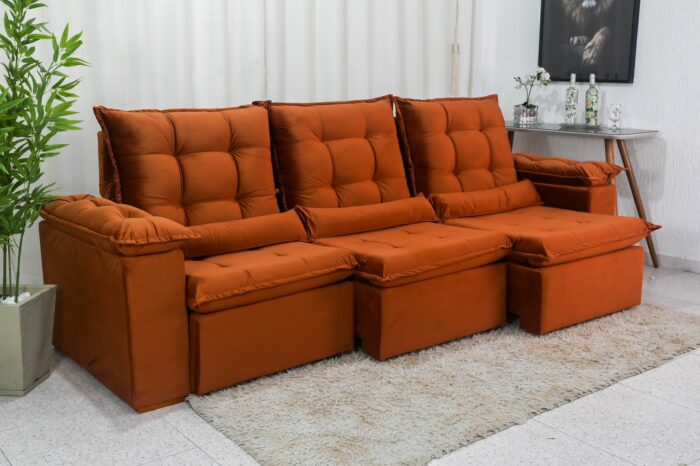 Sofá Retrátil Reclinável Madri 2.70m Veludo Terracota 24 - D28 Soft - Image 3