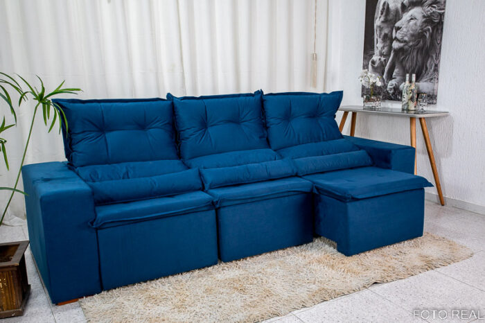 Sofá Retrátil Reclinável New Carol 2.60m Azul 18 - Image 3