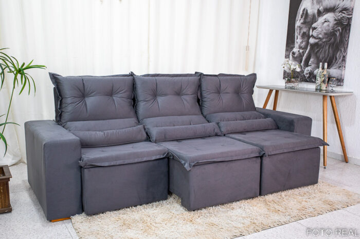 Sofá Retrátil Reclinável New Carol 2.60m Cinza 12 - Image 3