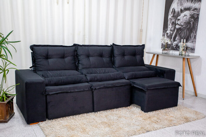 Sofá Retrátil Reclinável New Carol 2.60m Preto 17 - Image 2