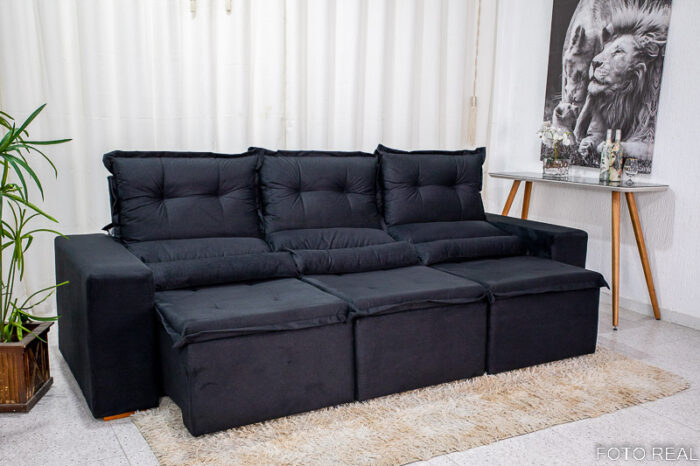 Sofá Retrátil Reclinável New Carol 2.60m Preto 17