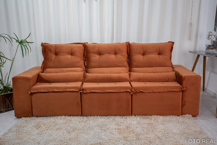Sofá Retrátil Reclinável New Carol 2.60m Veludo Terracota 24 - Image 4