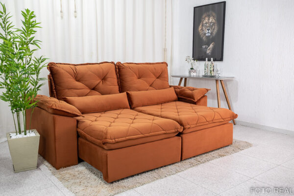Sofá Retrátil Reclinável Suíça 2.10m Veludo Telha 5008 - D33 e Molas Ensacadas