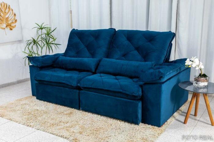 Sofá Retrátil Reclinável Suíça 2.10m Azul 5012 - D33 e Molas Ensacadas - Image 3