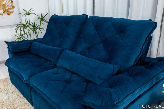 Sofá Retrátil Reclinável Suíça 2.10m Azul 5012 - D33 e Molas Ensacadas - Image 6