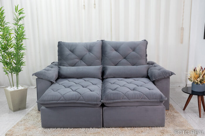 Sofá Retrátil Reclinável Suíça 2.10m Cinza 5001 - D33 e Molas Ensacadas - Image 4