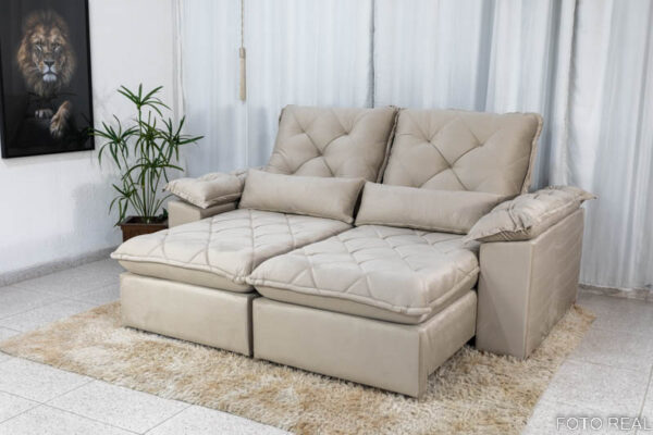 Sofá Retrátil Reclinável Suíça 2.10m Veludo Bege 5006 - D33 e Molas Ensacadas