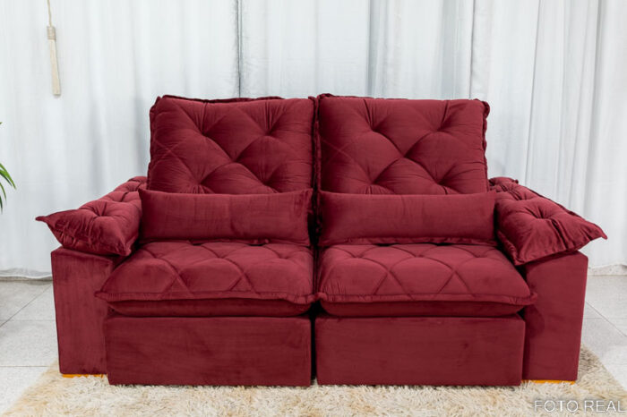 Sofá Retrátil Reclinável Suíça 2.10m Veludo Bordô 5005 - D33 e Molas Ensacadas - Image 6