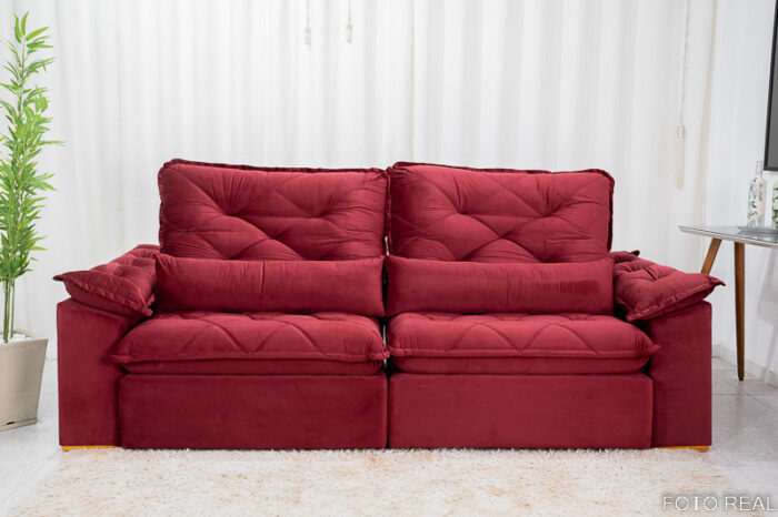 Sofá Retrátil Reclinável Suíça 2.30m Veludo Bordô 5005 - D33 e Molas Ensacadas - Image 6