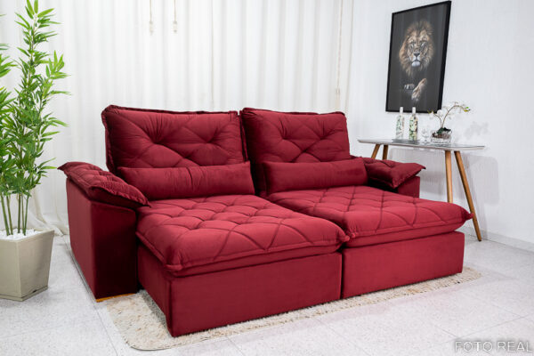 Sofá Retrátil Reclinável Suíça 2.30m Veludo Bordô 5005 - D33 e Molas Ensacadas