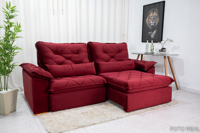Sofá Retrátil Reclinável Suíça 2.30m Veludo Bordô 5005 - D33 e Molas Ensacadas - Image 5