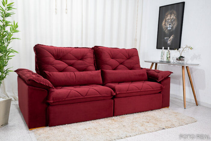 Sofá Retrátil Reclinável Suíça 2.30m Veludo Bordô 5005 - D33 e Molas Ensacadas - Image 4