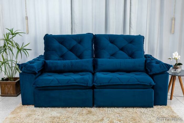 Sofá Retrátil Reclinável Suíça 2.30m Veludo Azul 5012 - D33 e Molas Ensacadas - Image 4