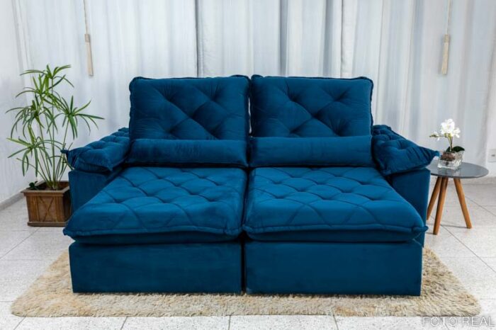 Sofá Retrátil Reclinável Suíça 2.30m Veludo Azul 5012 - D33 e Molas Ensacadas - Image 5