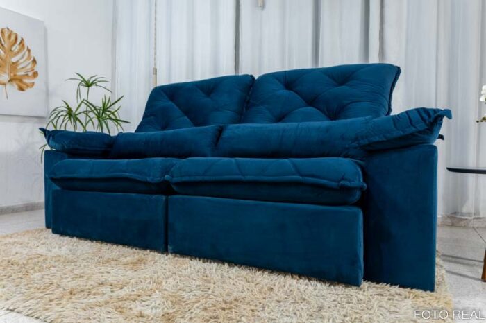 Sofá Retrátil Reclinável Suíça 2.30m Veludo Azul 5012 - D33 e Molas Ensacadas - Image 11
