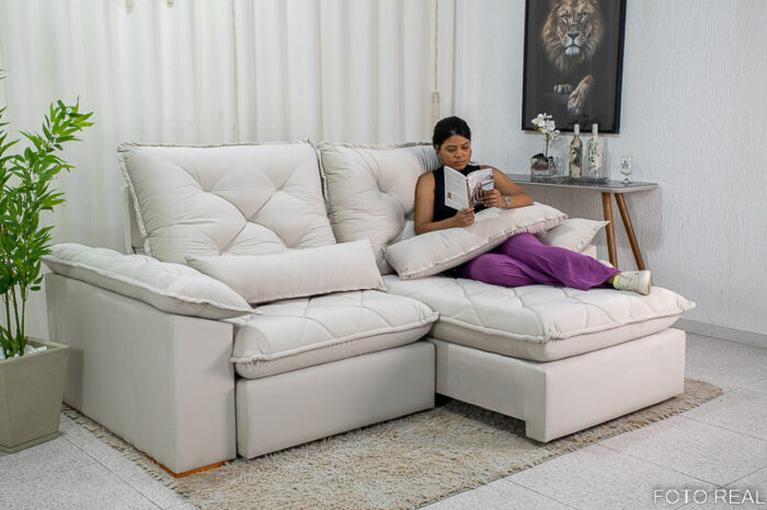 Sofá Retrátil Reclinável Suíça 2.30m Veludo Bege 5006 - D33 e Molas Ensacadas - Image 2