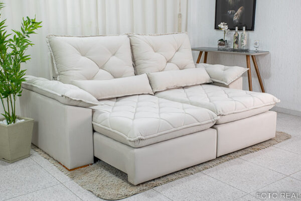 Sofá Retrátil Reclinável Suíça 2.30m Veludo Bege 5006 - D33 e Molas Ensacadas