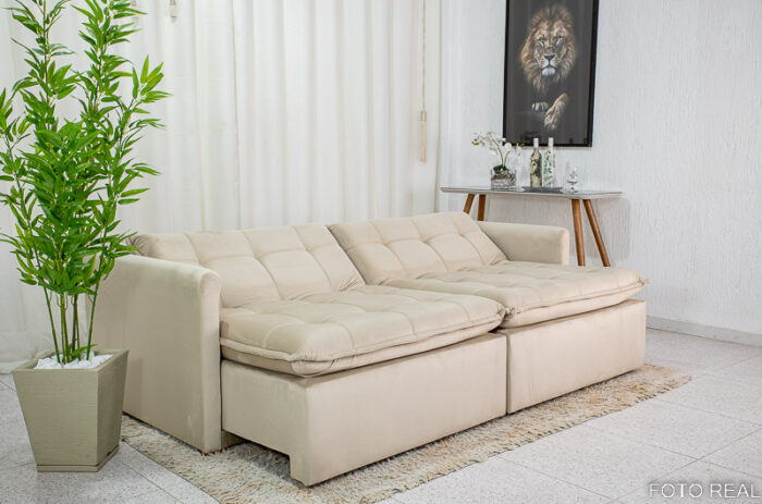 Sofá Retrátil Reclinável e Sofá Cama Málaga 2.15m Veludo Bege A32 - Image 11