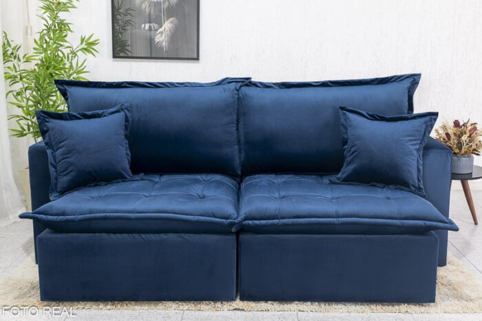 Sofá Retrátil Reclinável e Sofá Cama Rubi 2.20m Veludo Azul 03 - Image 6
