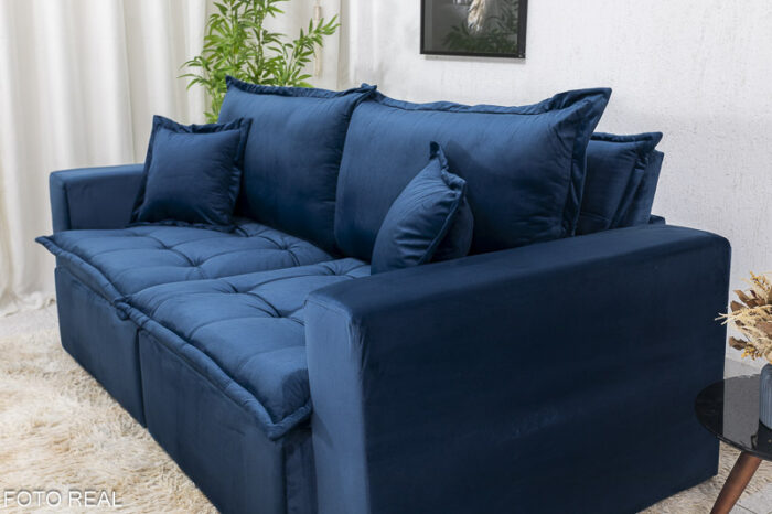 Sofá Retrátil Reclinável e Sofá Cama Rubi 2.20m Veludo Azul 03 - Image 4