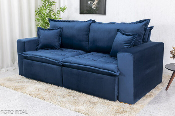 Sofá Retrátil Reclinável e Sofá Cama Rubi 2.20m Veludo Azul 03 - Image 3