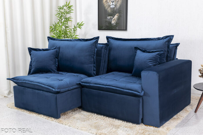 Sofá Retrátil Reclinável e Sofá Cama Rubi 2.20m Veludo Azul 03 - Image 2