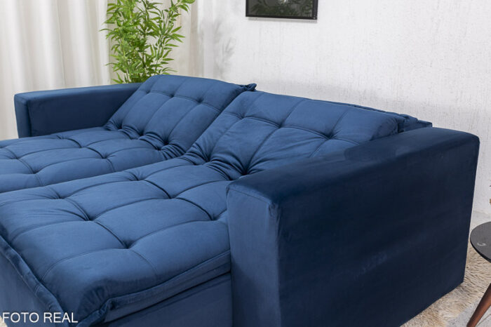 Sofá Retrátil Reclinável e Sofá Cama Rubi 2.20m Veludo Azul 03 - Image 10
