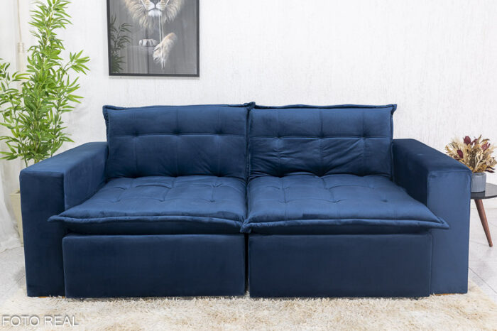 Sofá Retrátil Reclinável e Sofá Cama Rubi 2.20m Veludo Azul 03 - Image 8