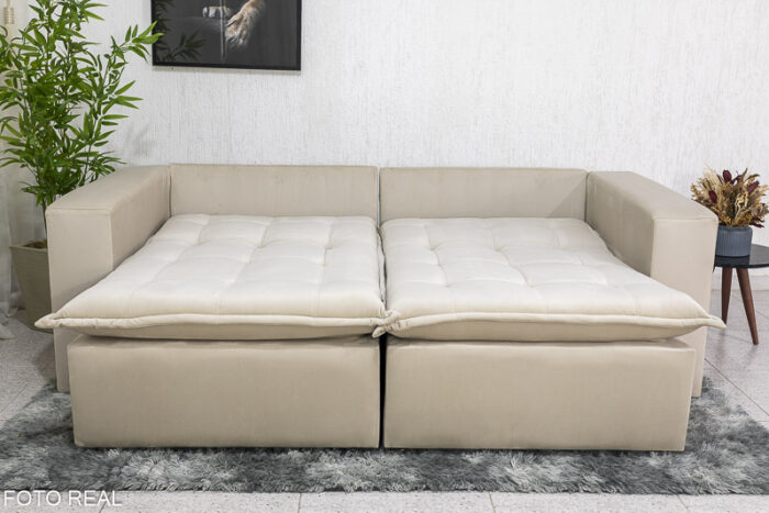 Sofá Retrátil Reclinável e Sofá Cama Rubi 2.20m Veludo Bege 01 - Image 10