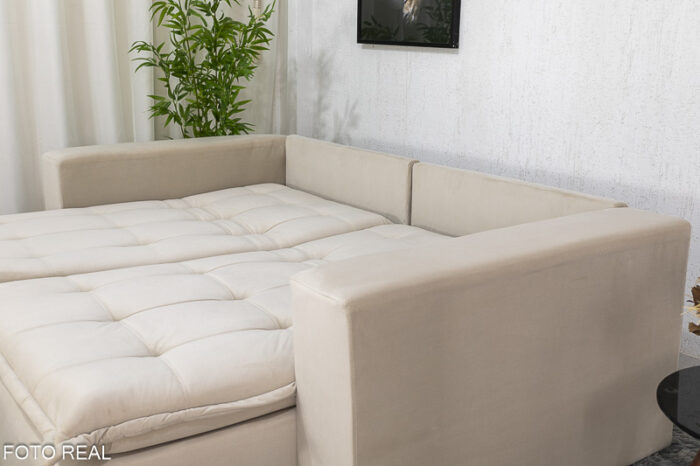 Sofá Retrátil Reclinável e Sofá Cama Rubi 2.20m Veludo Bege 01 - Image 11