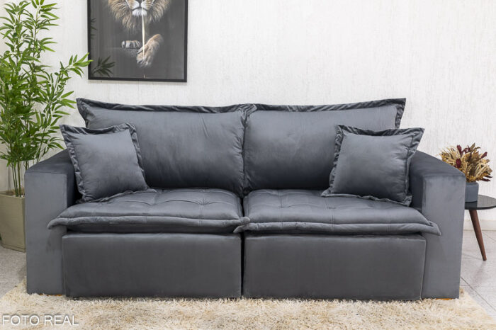 Sofá Retrátil Reclinável e Sofá Cama Rubi 2.20m Veludo Cinza 20 - Image 2