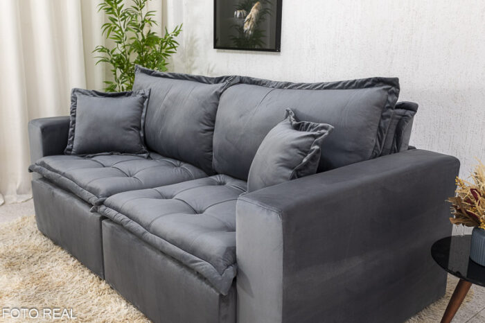 Sofá Retrátil Reclinável e Sofá Cama Rubi 2.20m Veludo Cinza 20 - Image 4
