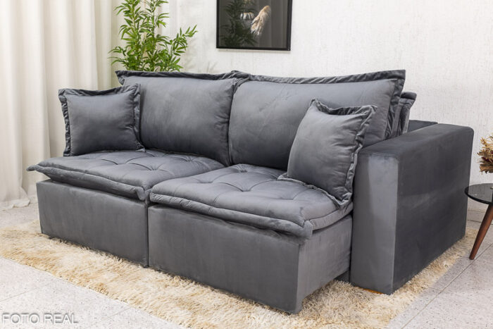 Sofá Retrátil Reclinável e Sofá Cama Rubi 2.20m Veludo Cinza 20 - Image 6