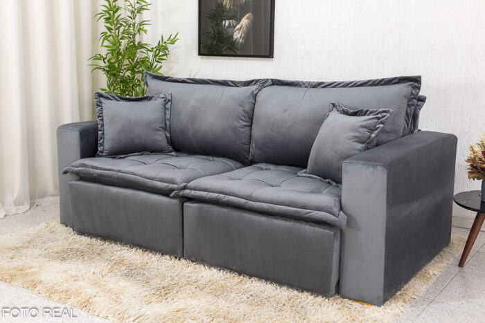 Sofá Retrátil Reclinável e Sofá Cama Rubi 2.20m Veludo Cinza 20 - Image 3